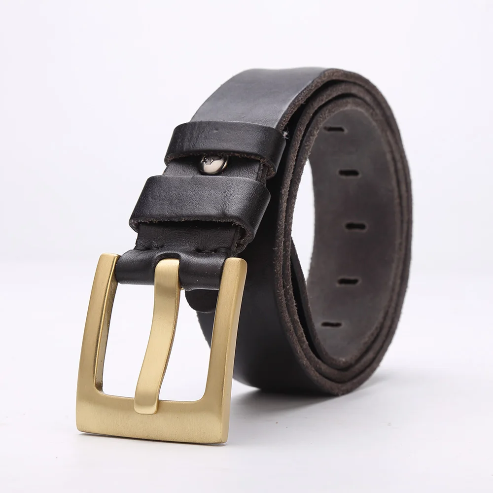 BISON DENIM мужской ремень из натуральной кожи, Воловья кожа, пряжка, винтажные джинсы, Воловья кожа, кожаные ремни для мужчин N71027 - Цвет: Black