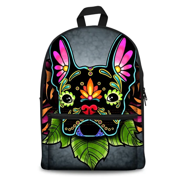 H5369J FORUDESIGNS/День мертвых Французский бульдог Женские Рюкзаки повседневные холщовые школьные рюкзаки для девочек-подростков женские сумки - Цвет: H5369J