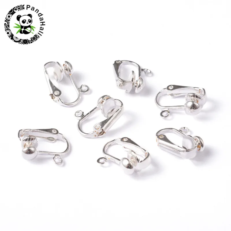 Silver 10pcs 10cs железная пристегивающаяся серьга в виде клипсы, регулируемые ушные проволочные крючки для женщин, не пирсинг, сделай сам, изготовление ювелирных изделий 15,5x13,5x7 мм, отверстие: 1,2 м - Окраска металла: Silver 10pcs