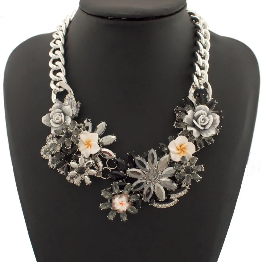 Danfosi Big Brand Vintage Gold Color Exaggerated Luxury Crystal Resins Flower Collar Choker Necklace Statement JC Maxi Jewelry
