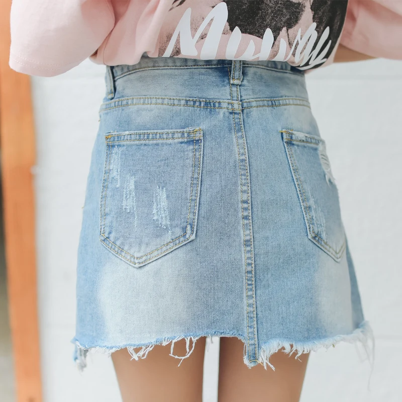 Пикантные Мини юбки Для женщин Новинка 2017 года Джинсовые RIPed короткие летние