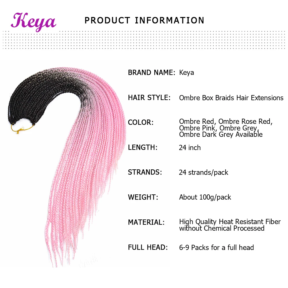 Вязание крючком Омбре коробка косички 24 дюйма синтетические накладные волосы