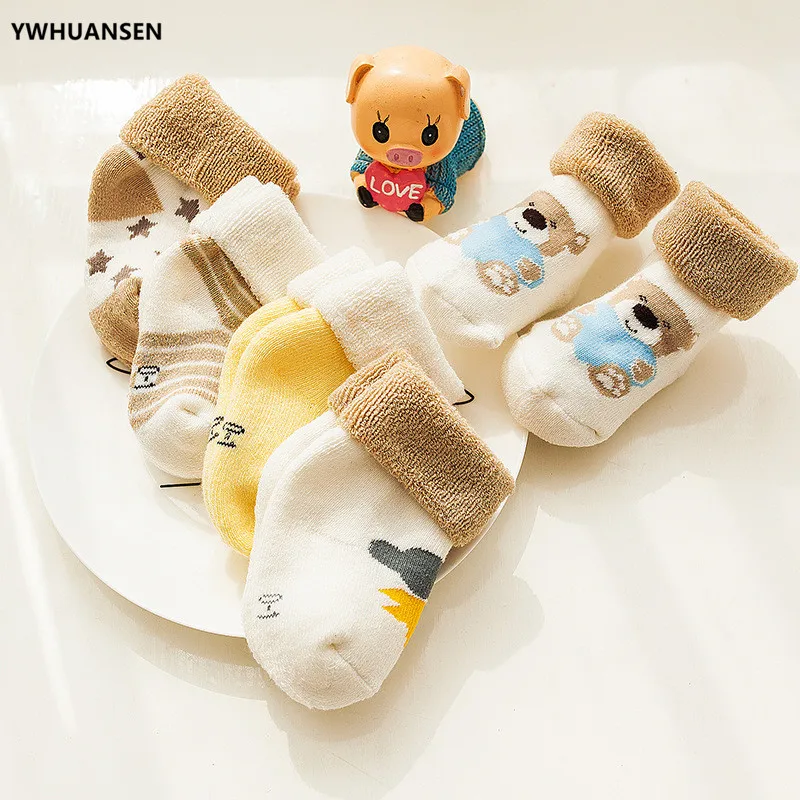 YWHUANSEN 5 Pairs/lot Thick Socks For Baby Boys Girls In Winter Warm Animal Terry Socks For Newborns Cute Autumn Infant Socks