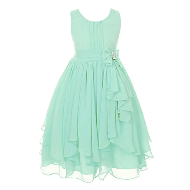 Baby Girls Chiffon Dress Children Fashion Irregular Bow Sleeveless Princess Dresses Performance Multi-color Clothes 2-12 Y | Детская