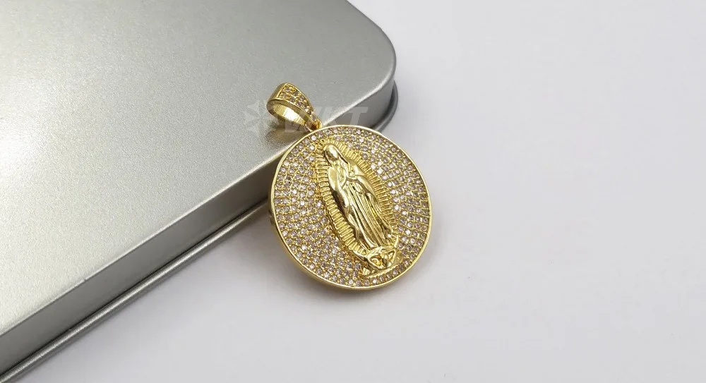 WT-MP106 золотой и серебряный цвет Vermeil Virgin Mary медальон-подвеска круглой формы CZ проложить изящная Подвеска для женщин ожерелье