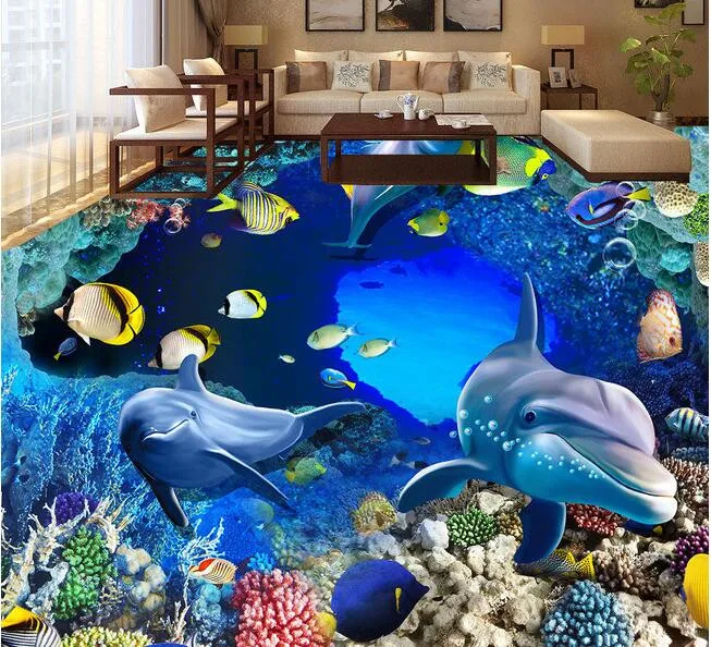 3d обои на заказ, водостойкие 3d ПВХ полы, подводный мир, пещера, коралл, самослипание, живопись, фото, 3d настенные фрески, обои