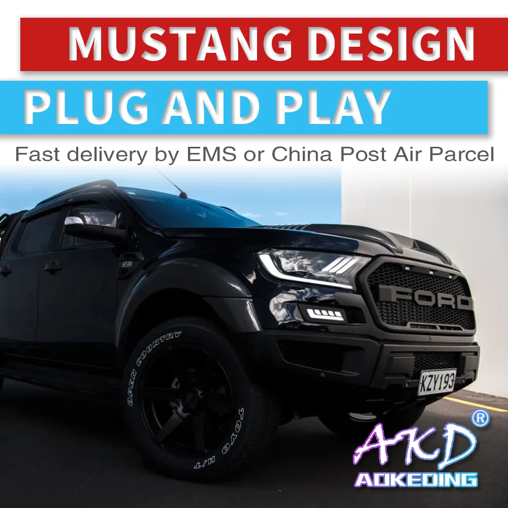 AKD тюнинговые Автомобильные фары для Ford Ranger Everest Endeavour фары Mustang светодиодный DRL ходовые огни биксеноновый луч противотуманные фары