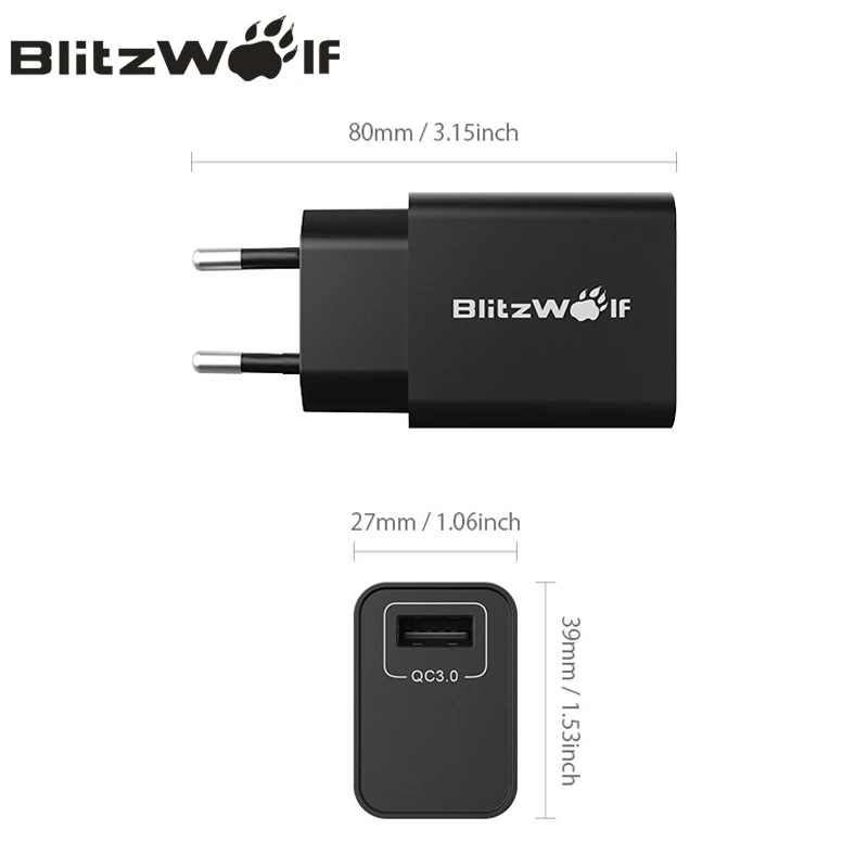 Зарядное устройство BlitzWolf BW S9 18 Вт USB QC3.0 FCP AFC BC1.2 US/EU/AU/UK быстрое зарядное для iPhone