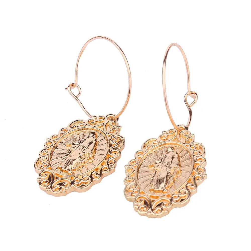 Круглые золотые серьги с крестом висячие Иисусом классические большие длинные