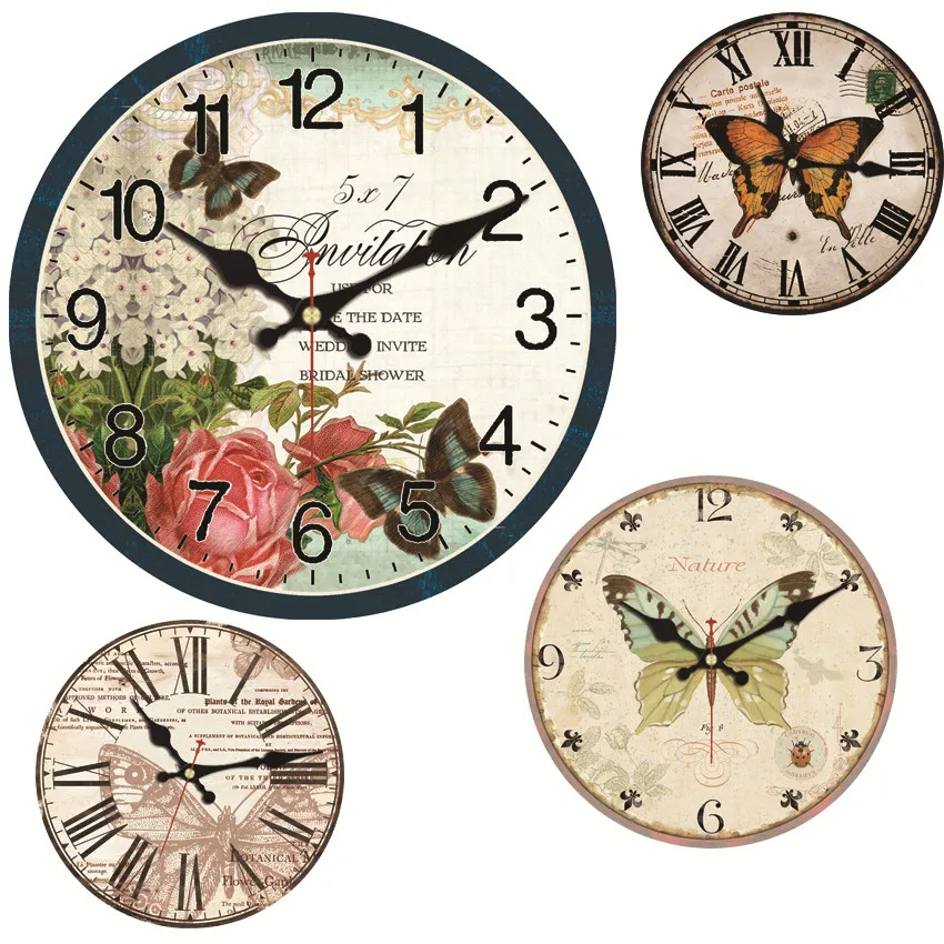 Butterfly Flying Large Decorative Round Wall Clock Living Room Decor Saat Fashion Silent Vintage Watch New Year Gift | Дом и сад
