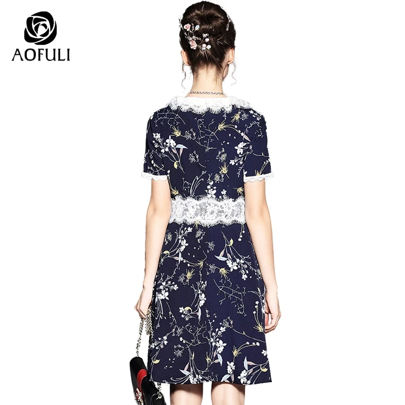 AOFULI с цветочным принтом Для женщин летнее платье кружевом плюс Размеры
