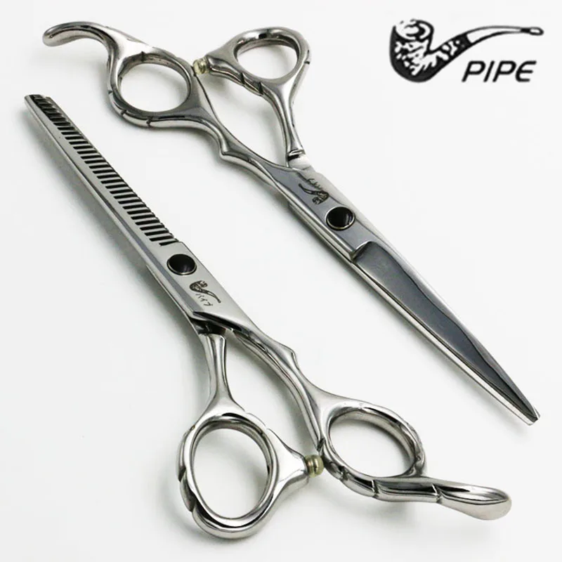 

6" Pipe Professional Stainless Steel Hair Scissors Salon Cutting + Thinning Hairdressing Shears Regular Blade Styling Tools