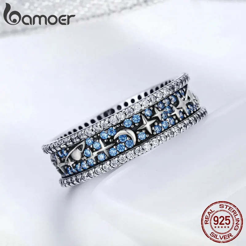 BAMOER Аутентичные 925 пробы серебряные сверкающие небесные свадебные коктейльные кольца для женщин обручальное кольцо ювелирные изделия SCR347