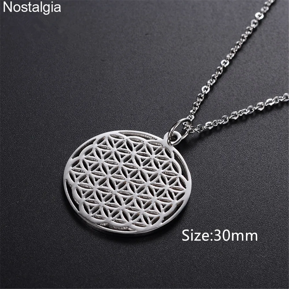 Stainless Steel Flower Of Life Charm Necklace Fleur De Vie Sacred Geometry Jewlery Gifts For Friends images - 6