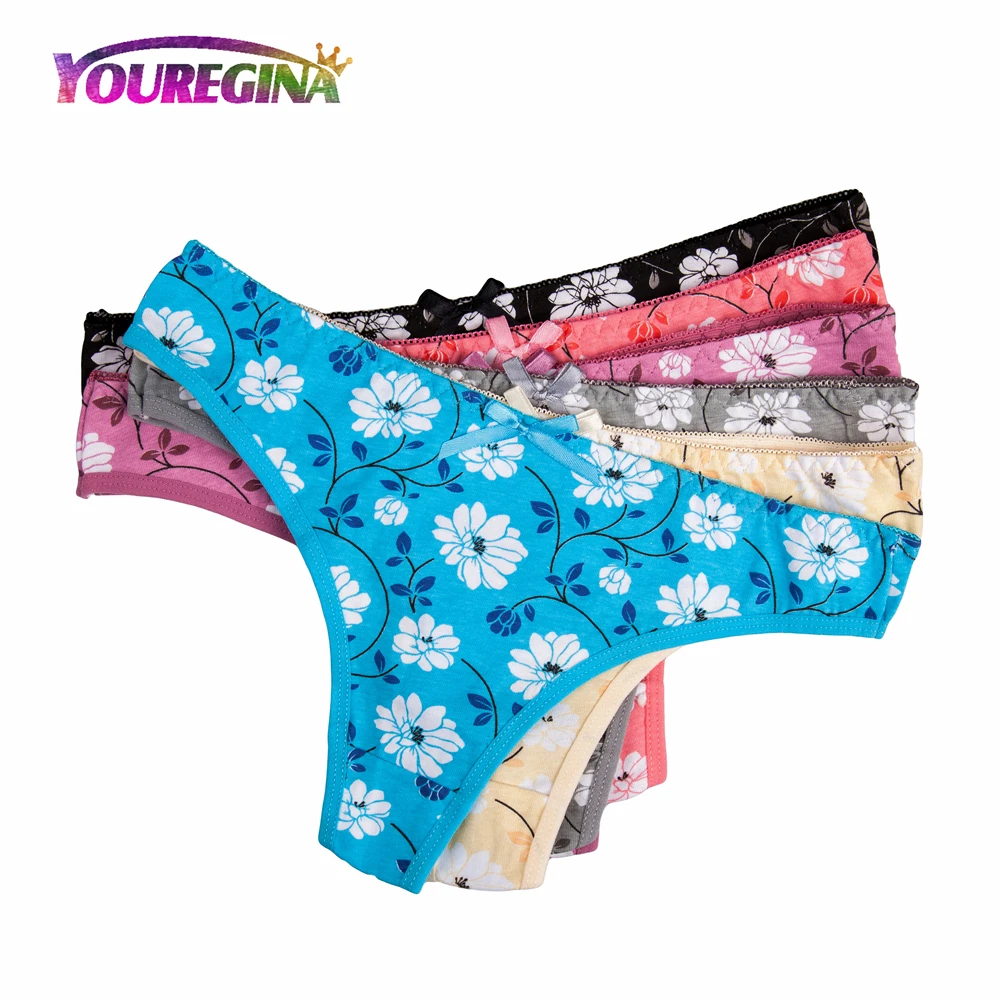 YN7293--Random color YOUREGINA, женские сексуальные стринги, нижнее белье, хлопковые трусики, милый цветочный принт, дамское нижнее белье для женщин, 6 шт./партия - Цвет: YN7293--Random color
