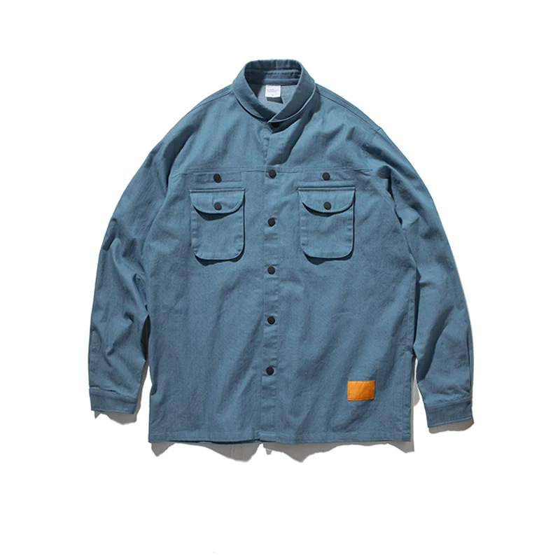 2019 Autumn Multi Pockets Classic Shirt Men Hip Hop Streetwear Loose Solid Cotton Oversized Long Sleeve | Мужская одежда