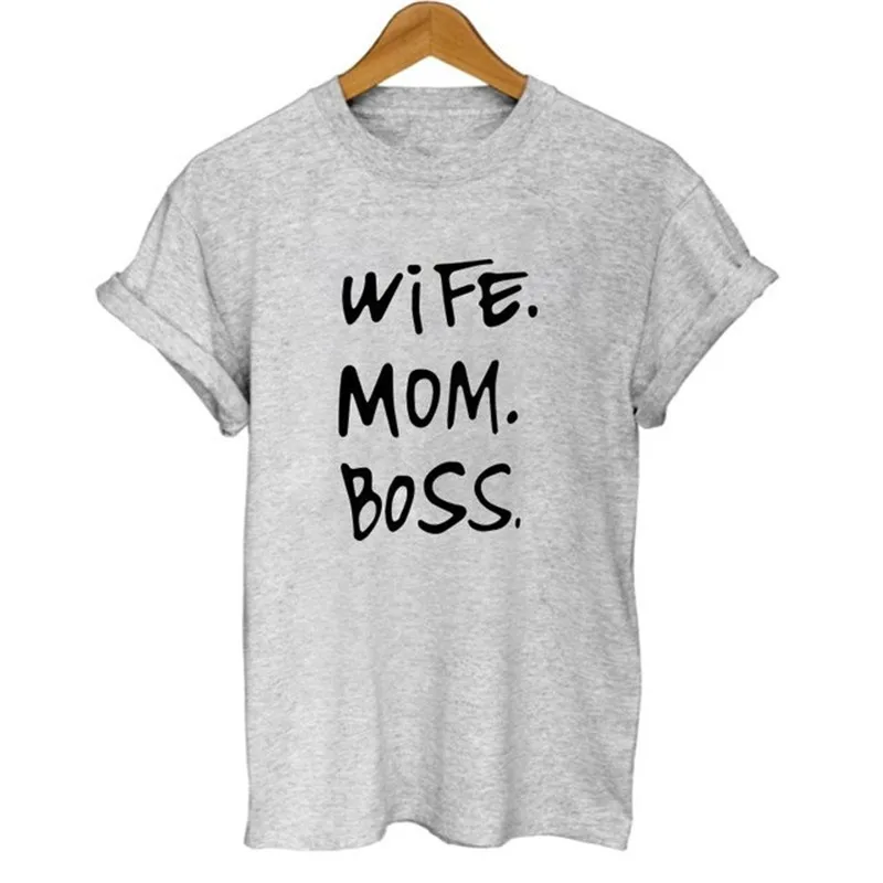 Принт жены футболка mom boss Женская Повседневная классная летняя женская с