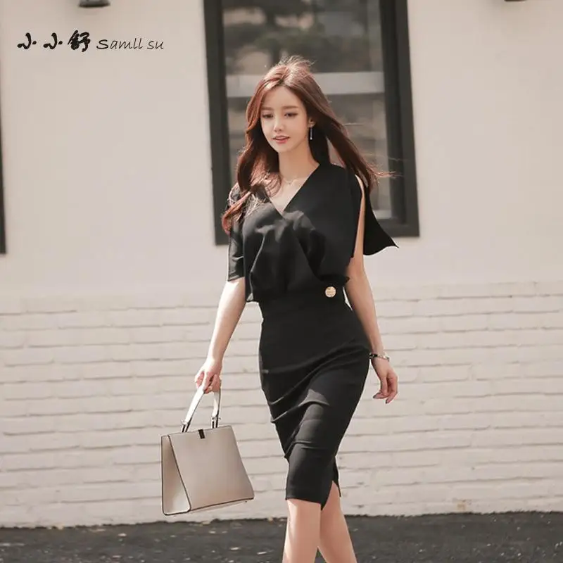 Комплект из 2 предметов Su летний черный сарафан с рукавом летучая мышь и V