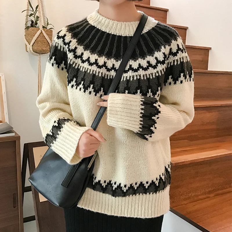 2018 Women'S Japan Harajuku Retro Hook Flower Round Collar Hemp Thick Sweater Ovely Sweet Kawaii Pullover Knitted For Women | Женская