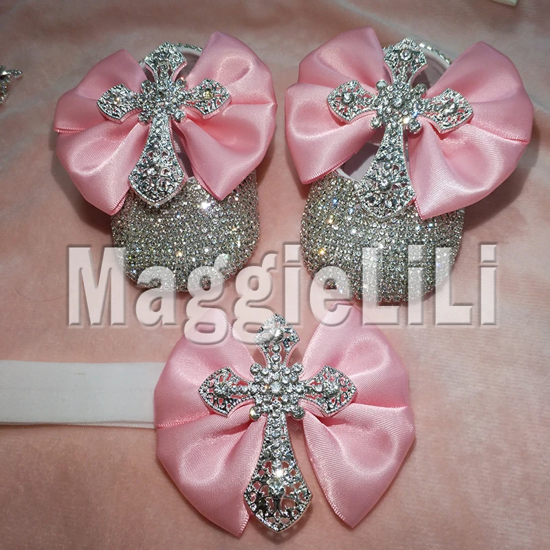 Бантом пользовательские искровые Блестящие Кристаллы Стразы детская обувь для девочек младенцев От 0 до 1 года лента туфли в стиле «Принцесса», для тех, кто только начинает ходить, с повязкой на голову