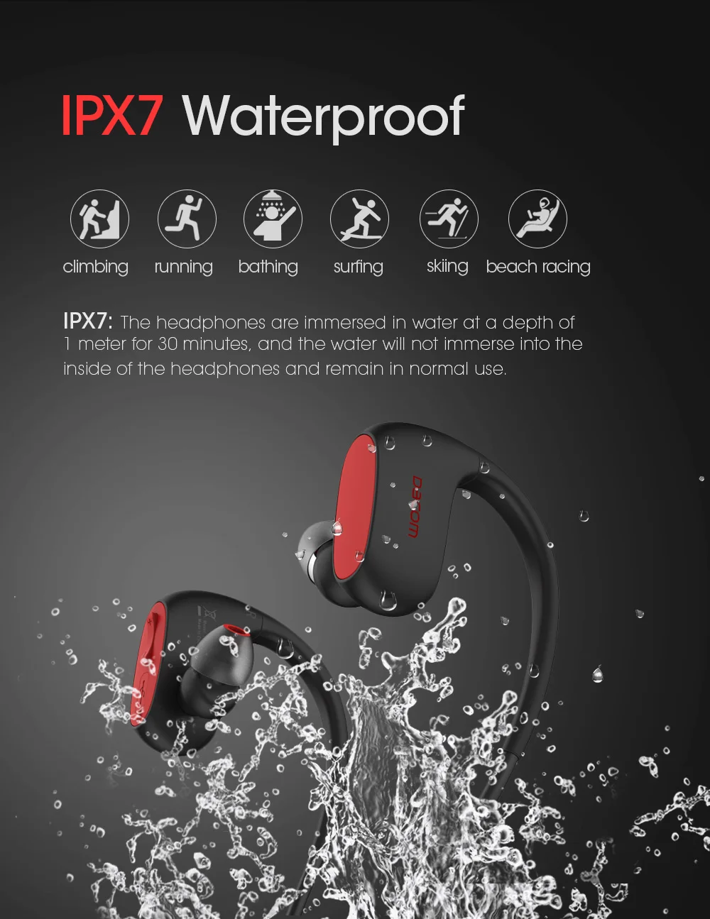 DACOM L05 Bluetooth наушники бас IPX7 Водонепроницаемая беспроводная Спортивная гарнитура с микрофоном стерео звук для телефона и музыки