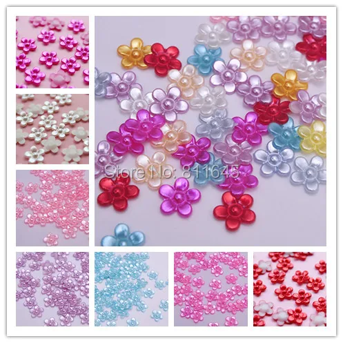 

Free Shipping 1000pcs/set Craft Flatback Pearl Flower Half Pearl Embellishment wedding mix colour 12mm