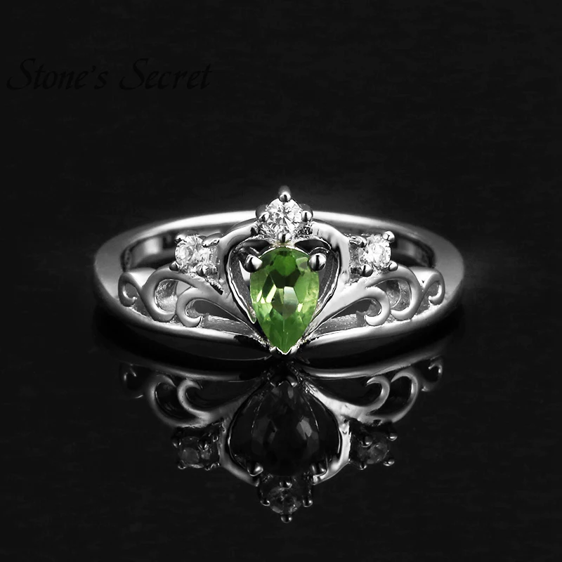 Vintage Crown Ring for Women Peridot Natural Stone 925 Sterling Silver Wedding Birthday Gift Girl Child Jewelry | Украшения и