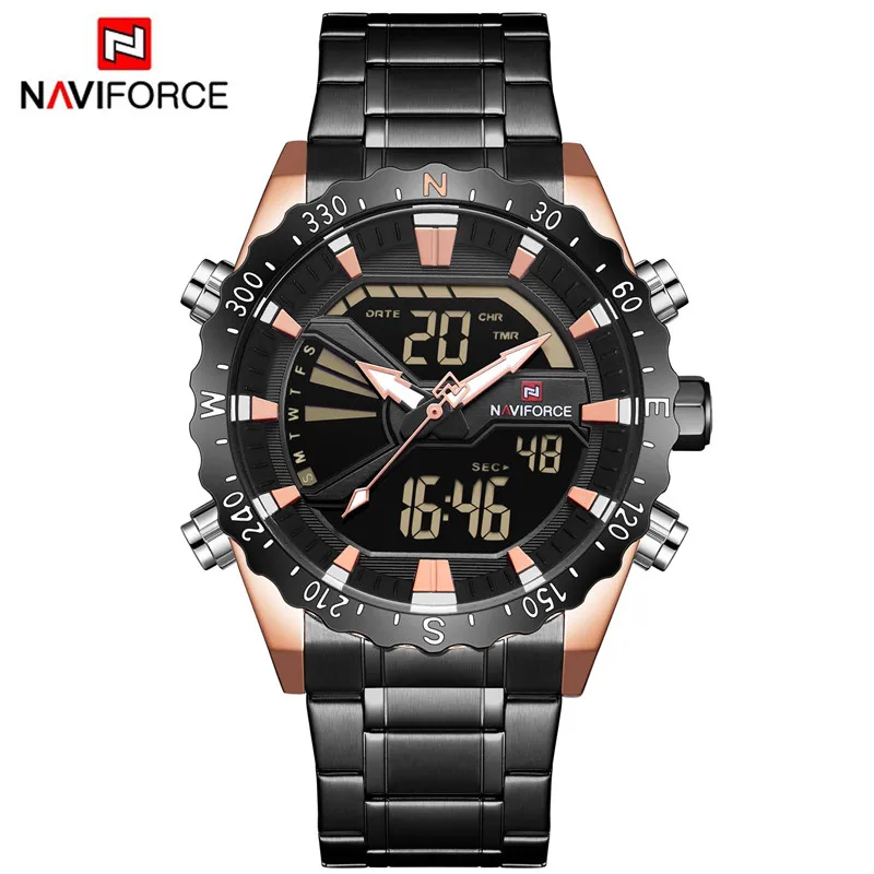 NA913601 without box Мужские часы NAVIFORCE, мужские военные спортивные часы, светодиодный Аналоговый Цифровой наручные часы, модные мужские кварцевые часы из нержавеющей стали 9136 - Цвет: NA913601 without box