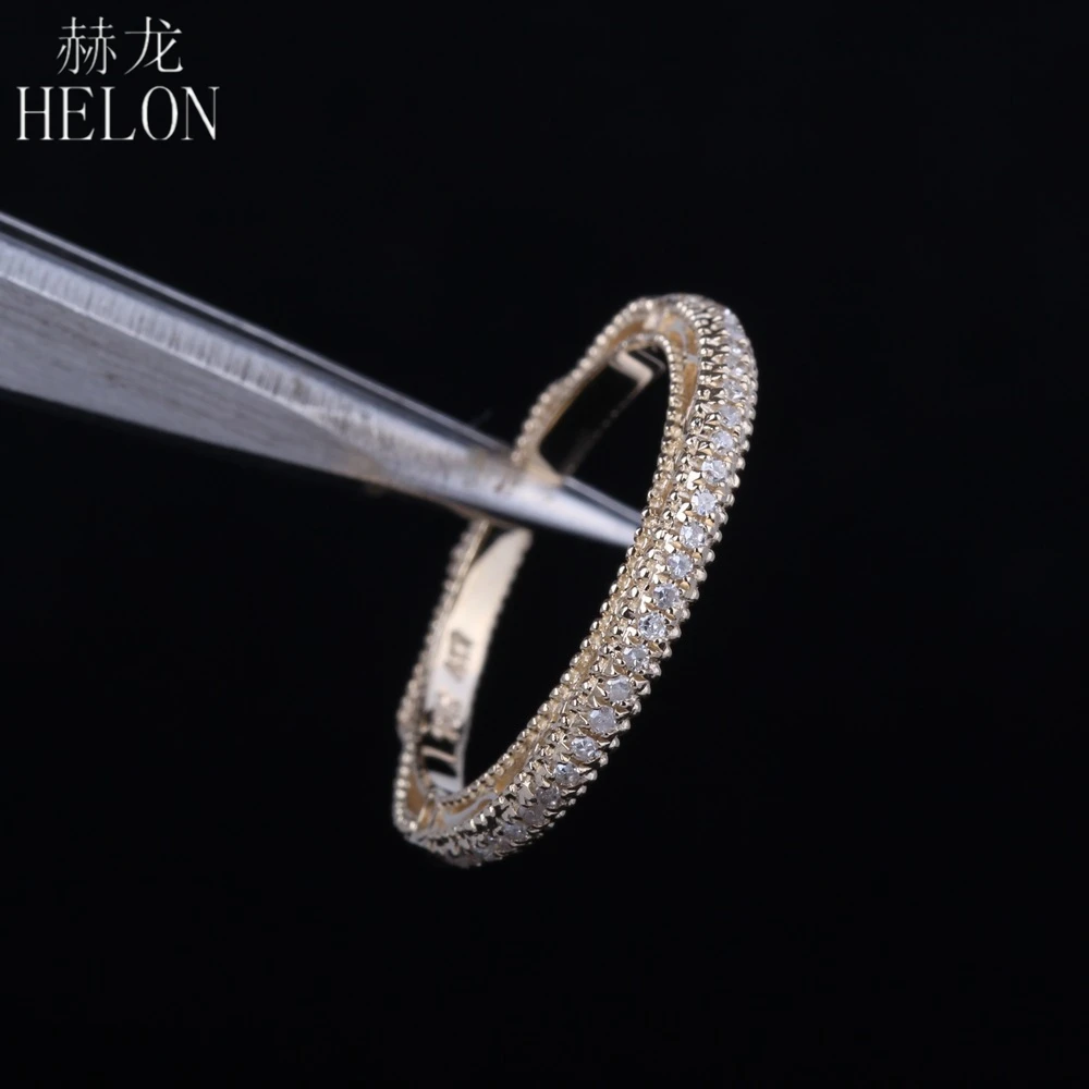 HELON Solid 14 K, желтое золото 0.2ct, Круглый, Настоящее натуральное бриллиантовое украшение, Свадебное женское винтажное ювелирное элегантное уникальное кольцо