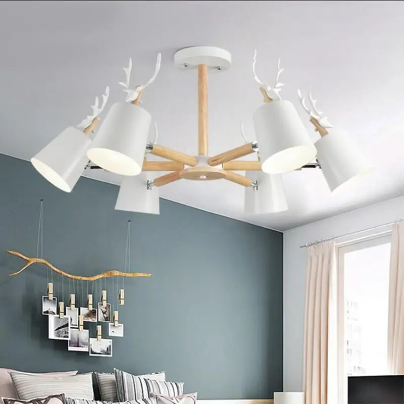 

Nordic wooden LED chandelier turned to modern chandelier dining room bedroom living room ceiling light