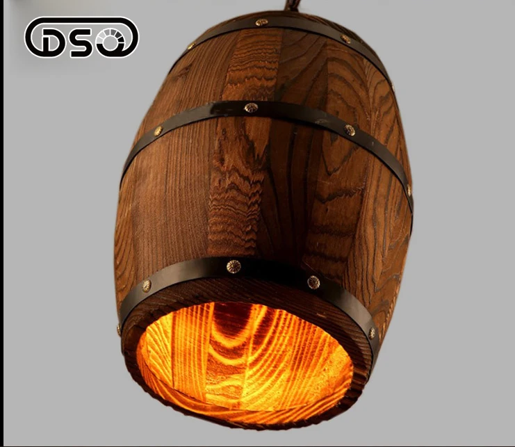 Vintage Amercian Oak Wood Barrel Pendant Light for Bar Hotel and Bedroom Fixture Chandeliers | Освещение