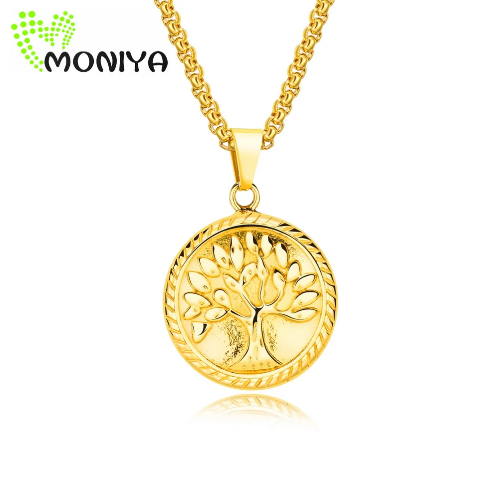 Moniya Винтаж Нержавеющая сталь круглый кулон Древо жизни Цепочки и ожерелья для