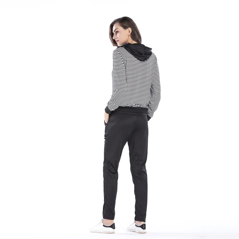 2018 spring and autumn new striped hat sweater trousers two-piece casual sports suit | Женская одежда