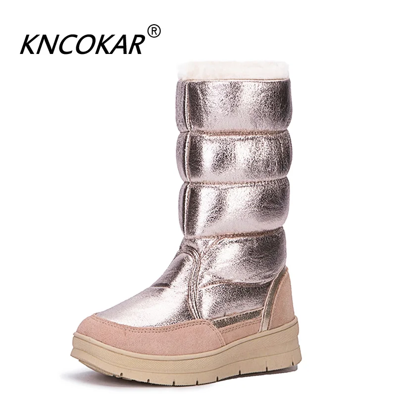 

Женские высокие сапоги KNCOKAR, черные, зимние, теплые, большого размера, x1006