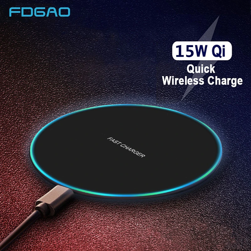fdgao 15w fast wireless charger for iphone xs x 8 xr 11 12 13 samsung s21 s20 s10 huawei p40 pro xiaomi mi 10 9 qi charging pad free global shipping