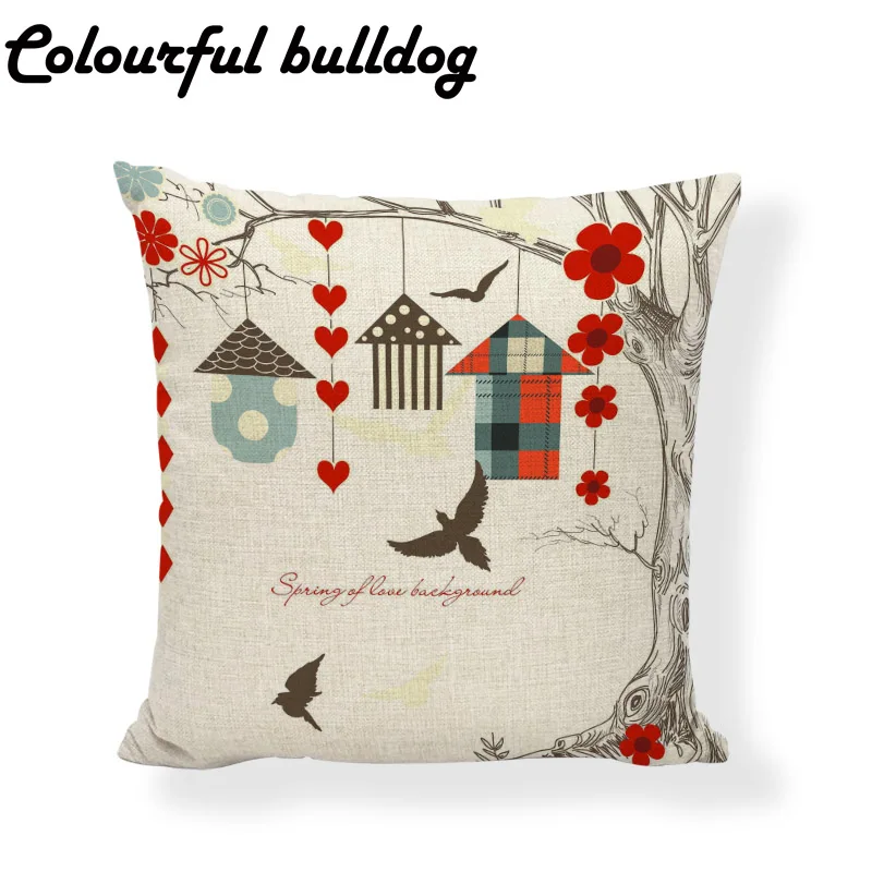 Оптовая продажа наволочка для подушки с акварельным рисунком птицы Листьев