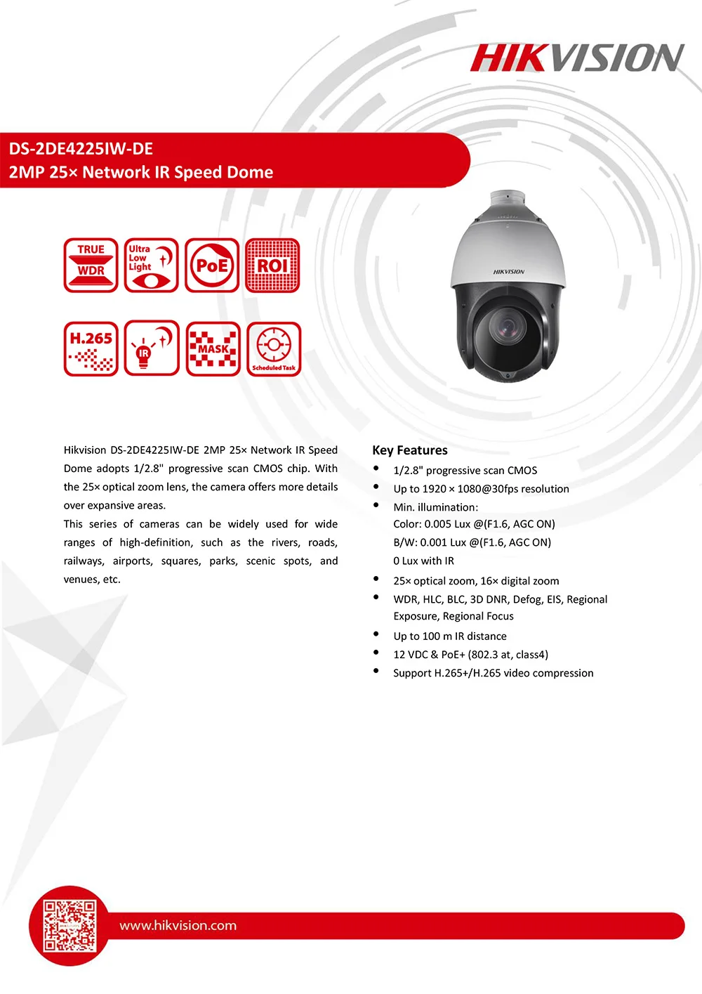 Оригинальная PTZ IP камера DS-2DE4225IW-DE 2 мегапикселя моторизованный 25X зум скорость купольная камера видеонаблюдения IR 100 м объектив 4,8-120 мм