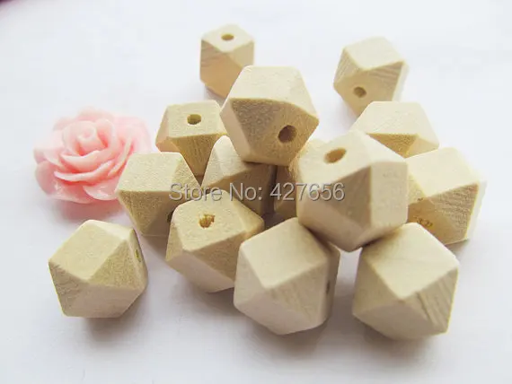 

50pcs 10mm Unfinished Faceted Natural Wood Cubic Spacer Beads Pendant Charm Finding,14 Hedron Geometricf Figure Wooden Beads