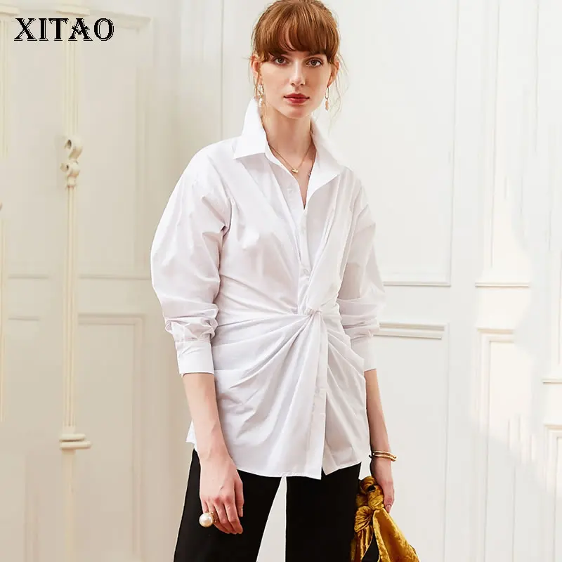 XITAO Асимметричная плиссированная блуза с кисточками женская одежда 2019 отложной