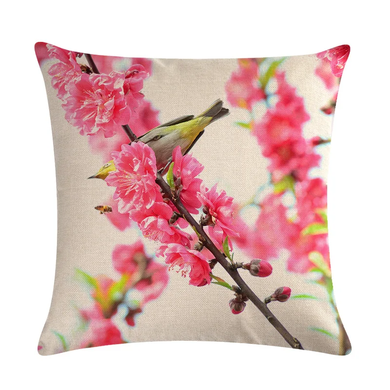 Наволочка на подушку из хлопка и льна с цветочным узором в винтажном стиле