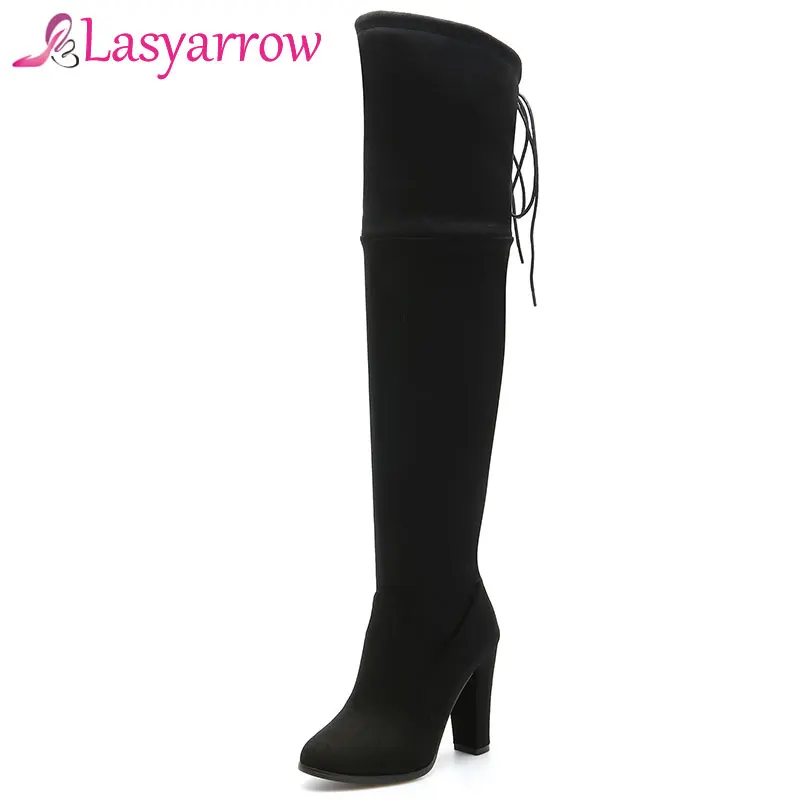 Lasyarrow/размер 32-46 2018 новая обувь женские сапоги Черные Сапоги выше колена