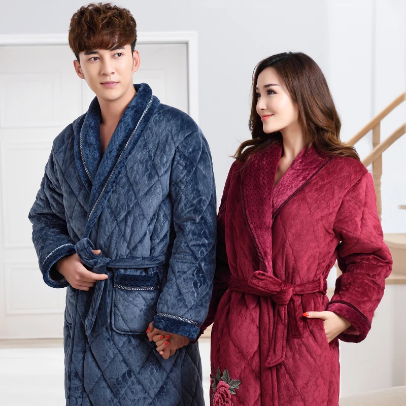Коралловый флисовый парный халат толстый стеганый фланелевый Халат зима осень