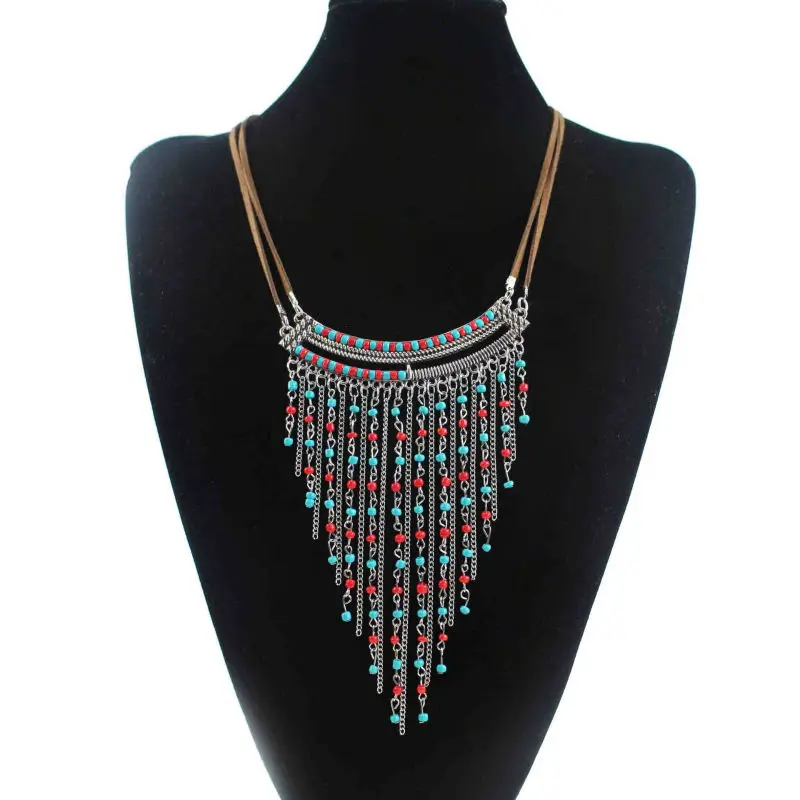 Женское кожаное ожерелье-цепочка винтажное ожерелье-чокер с разноцветными