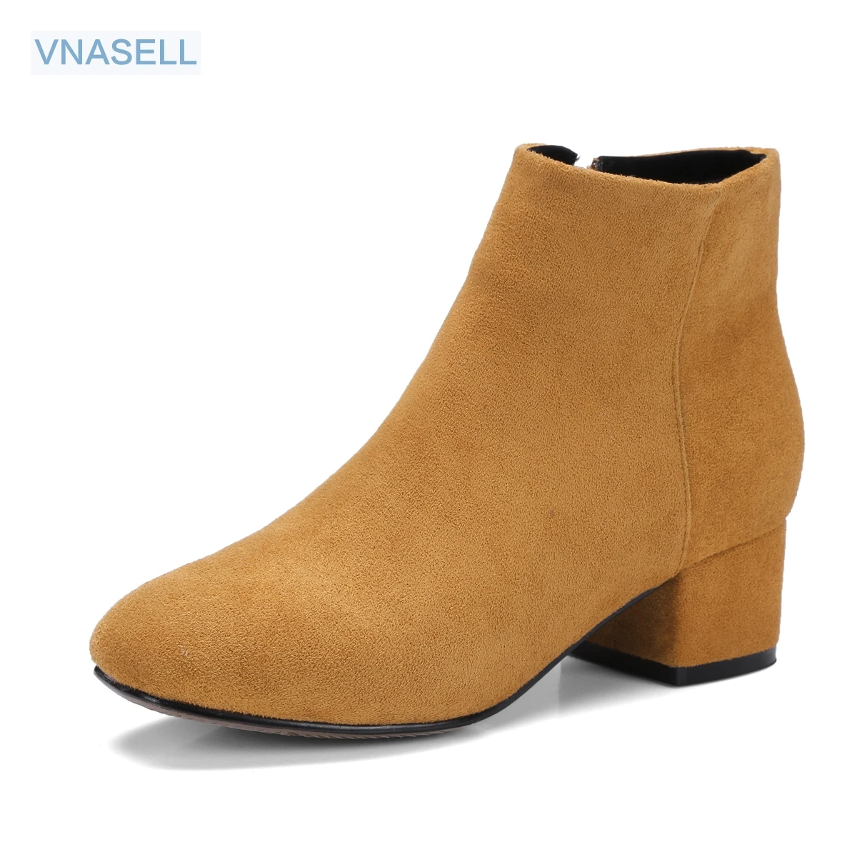 Модные ботильоны Vnasell из натуральной кожи с круглым носком на квадратном каблуке