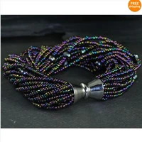 iridescent black seed bead natural freshwater pearlnecklace bracelets aa 3 7mm 16rows fashion pearl jewelry magnet clasp