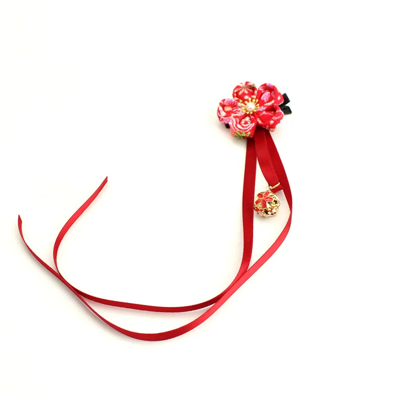 Принцесса заколки для волос заколки Kanzashi Yukata аксессуары для кимоно красный розовый девушки кисточкой цветок ленты Бисероплетение фестиваль подарок