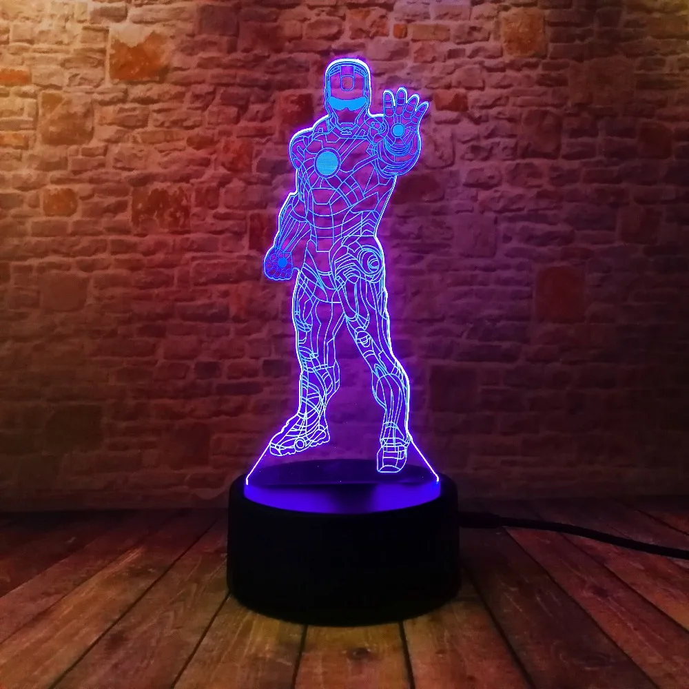 9 вариантов 3D светодиодный Железный человек Bulbing ночные светильники Иллюзия красочный градиент настольная лампа для спальни мальчиков Рождественский фестиваль подарки на день рождения