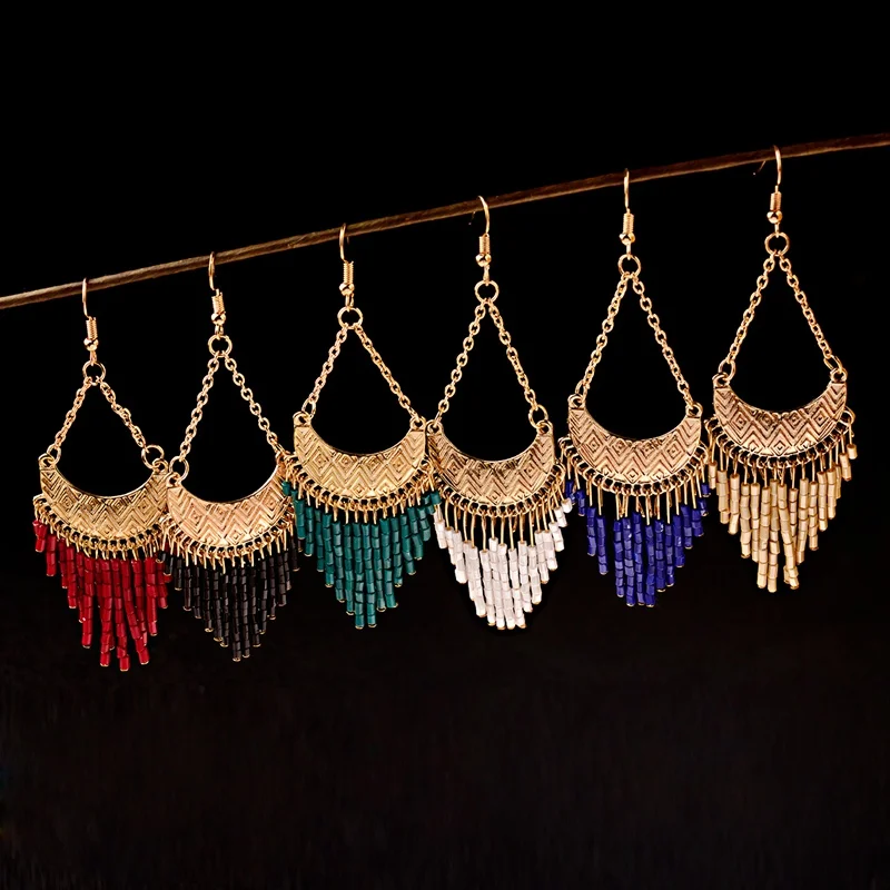 Женские богемные серьги ручной работы этнические геометрические висячие с