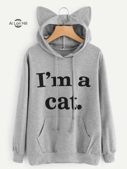 I'm A Cat Рождество женские толстовки с ушками длинным рукавом Письмо печати милые