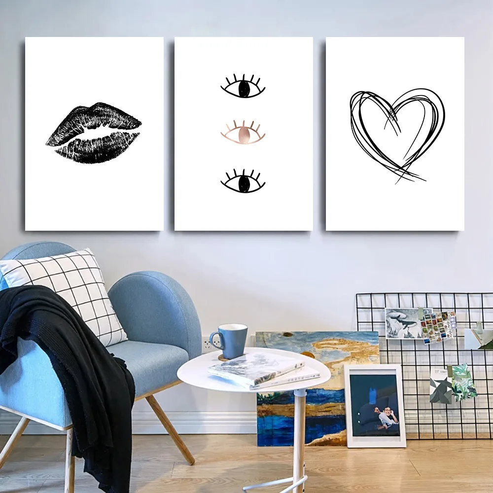 Черно белые губы глаза холст картины для гостиной плакаты на скандинавскую тему
